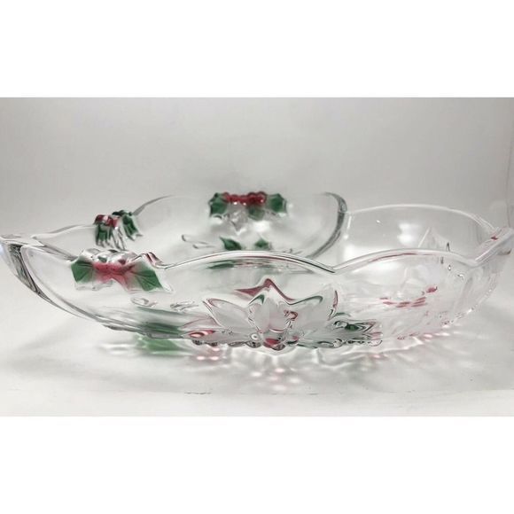 Celebrations by Mikasa Heart Shaped Poinsettia Dish Holiday Bloom 10.5” Glass - Picture 5 of 9
